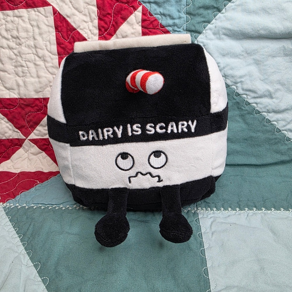 Punchkins Dairy Is Scary Lactose Intolerant Milk Carton Plush Toy Black White